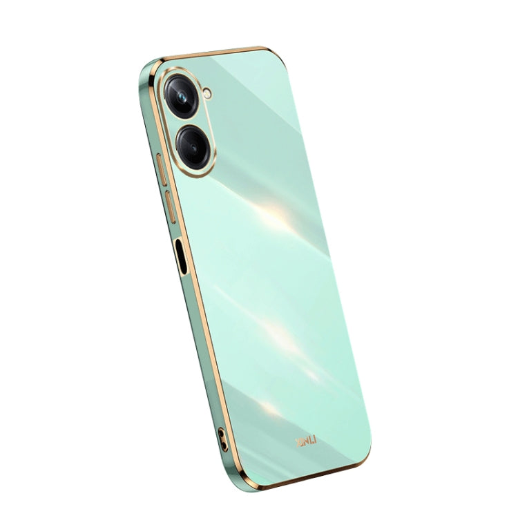 Electroplate TPU phone case with straight edges, mint green color, dual camera cutouts