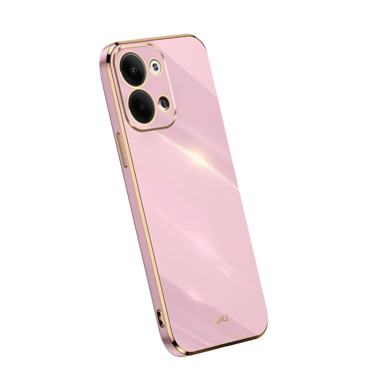 Electroplate TPU phone case with straight edges, rose-pink color, dual camera cutouts