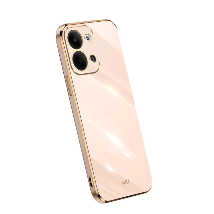 XINLI straight edge 6D electroplate TPU phone case, peach-pink with gold edges
