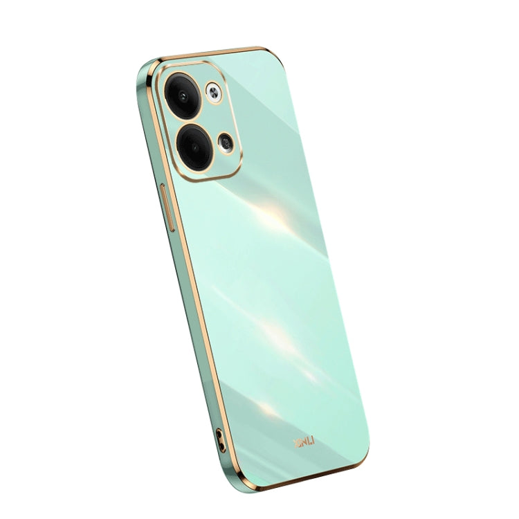 XINLI straight edge 6D electroplate TPU phone case, mint blue with gold edges