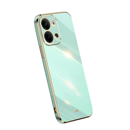 XINLI straight edge 6D electroplate TPU phone case, mint blue with gold edges