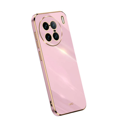 XINLI straight edge 6D electroplate TPU phone case, pink with gold edges