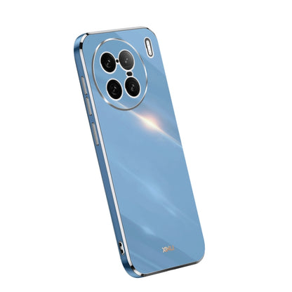 XINLI straight edge 6D electroplate TPU phone case, light blue with gold edges