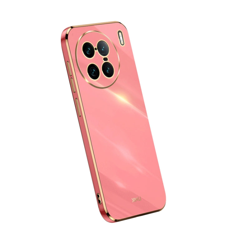 XINLI straight edge 6D electroplate TPU phone case, rosy pink with gold edges