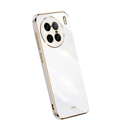 XINLI straight edge 6D electroplate TPU phone case, white with gold camera ring