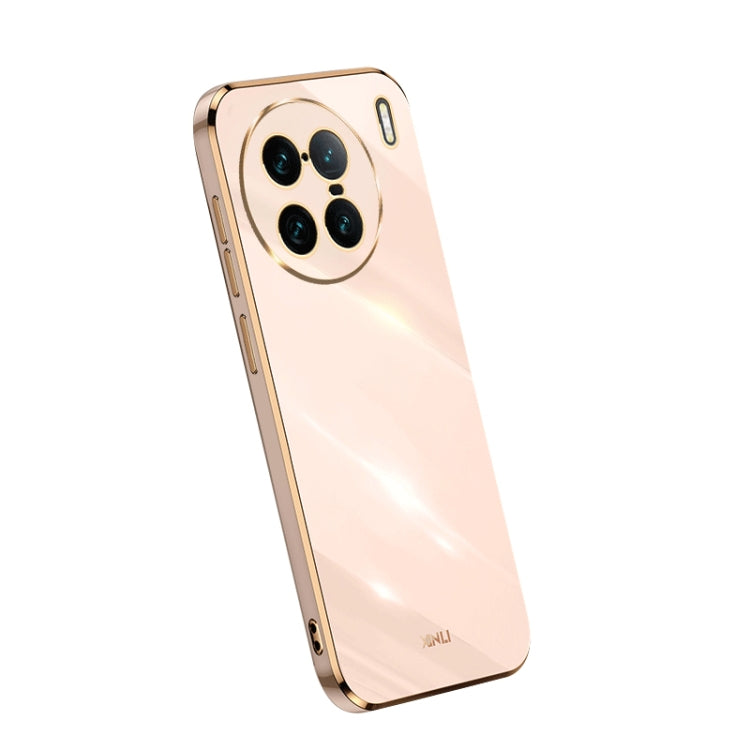 XINLI straight edge 6D electroplate TPU phone case, cream-beige with gold edges