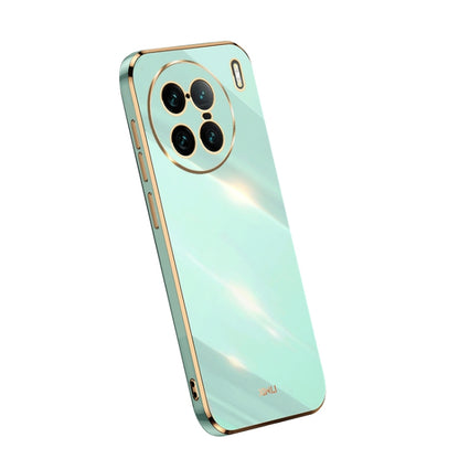XINLI straight edge 6D electroplate TPU phone case, teal mint with gold edges