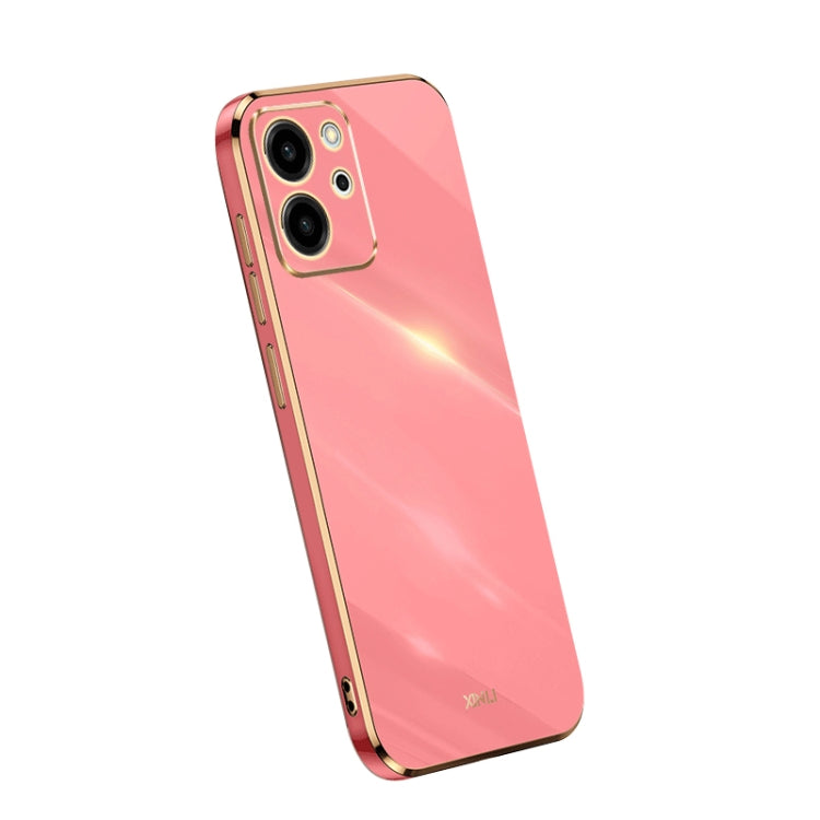 Glossy TPU phone case with electroplated edge, coral pink, dual camera cutouts
