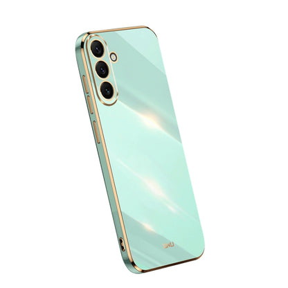 Mint green TPU phone case with electroplated straight edges and camera cutouts