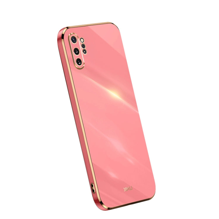 Pink TPU phone case with electroplated straight edges and camera cutouts