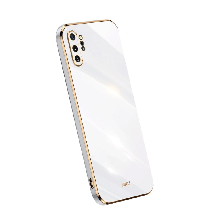 White TPU phone case with electroplated straight edges and camera cutouts