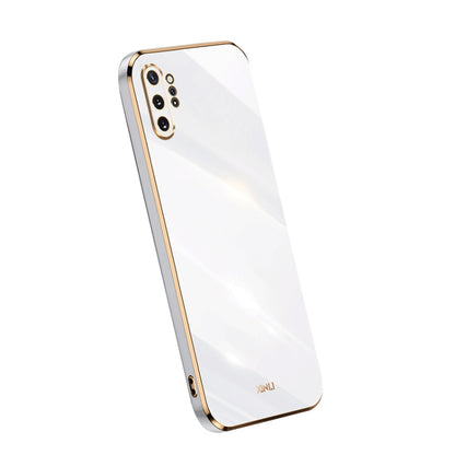 White TPU phone case with electroplated straight edges and camera cutouts