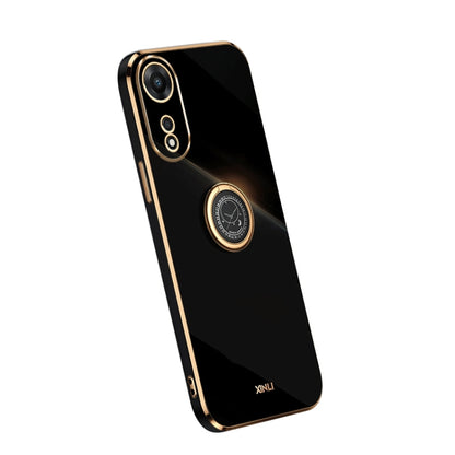 Black TPU phone case with electroplate edges and built-in ring grip