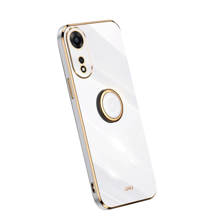 White TPU phone case with electroplate edges and built-in ring grip