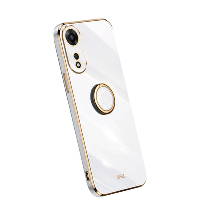 White TPU phone case with electroplate edges and built-in ring grip
