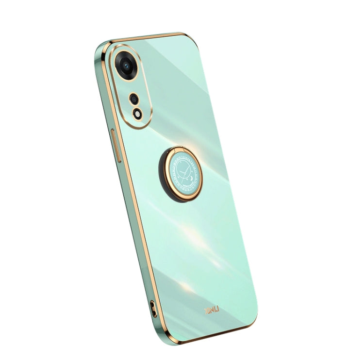 Mint green TPU phone case with electroplate edges and built-in ring grip