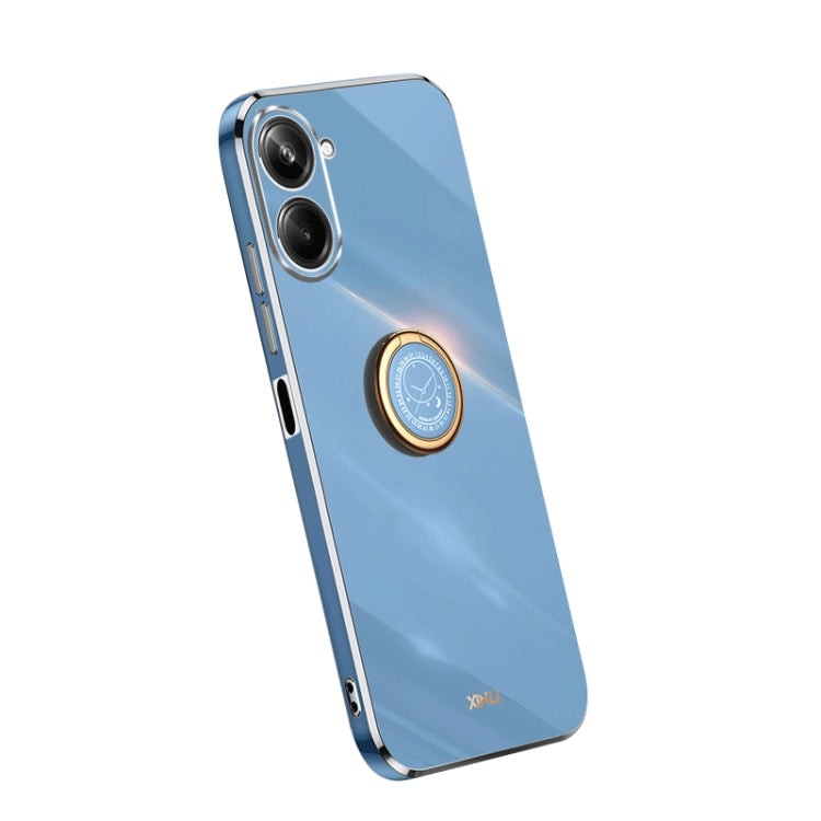 Sky blue TPU phone case with electroplate edges and built-in ring grip