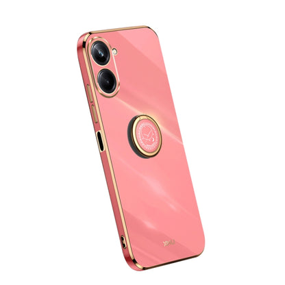Pink red TPU phone case with electroplate edges and built-in ring grip