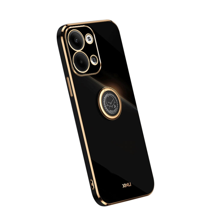 Straight edge electroplate TPU phone case with ring support, black finish
