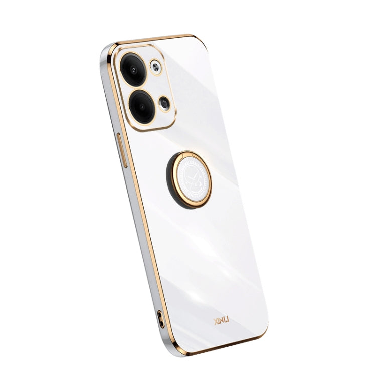 Straight edge electroplate TPU phone case with ring support, white finish