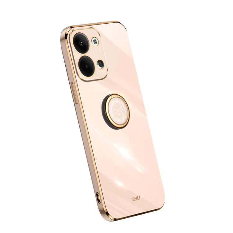 Straight edge electroplate TPU phone case with ring support, light beige finish