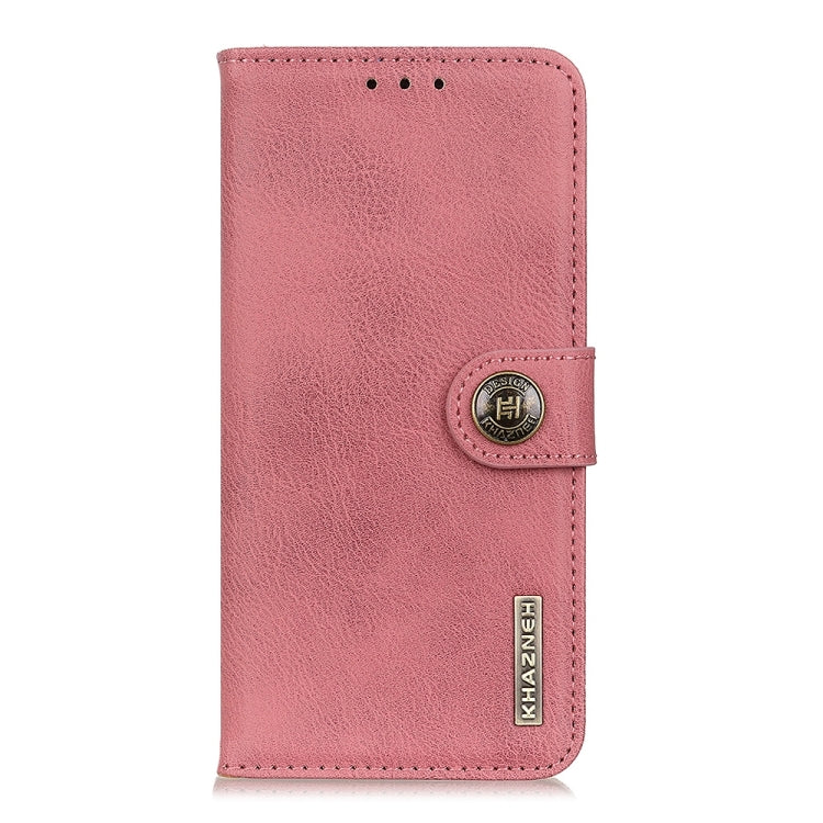 Pink horizontal flip leather phone wallet case front with badge and stitched edges