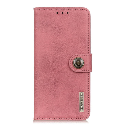 Pink horizontal flip leather phone wallet case front with badge and stitched edges