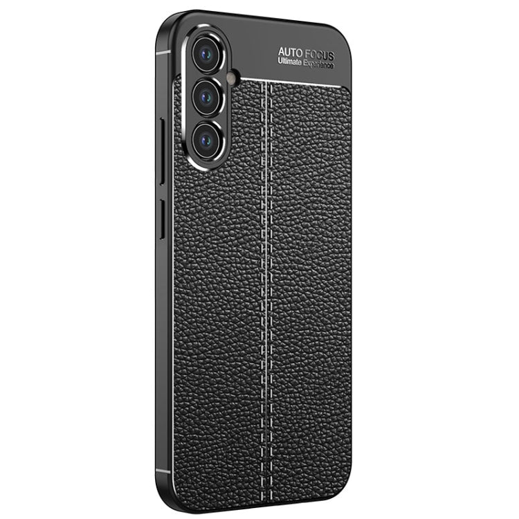 Black litchi-textured TPU phone case with raised camera rings and cutouts