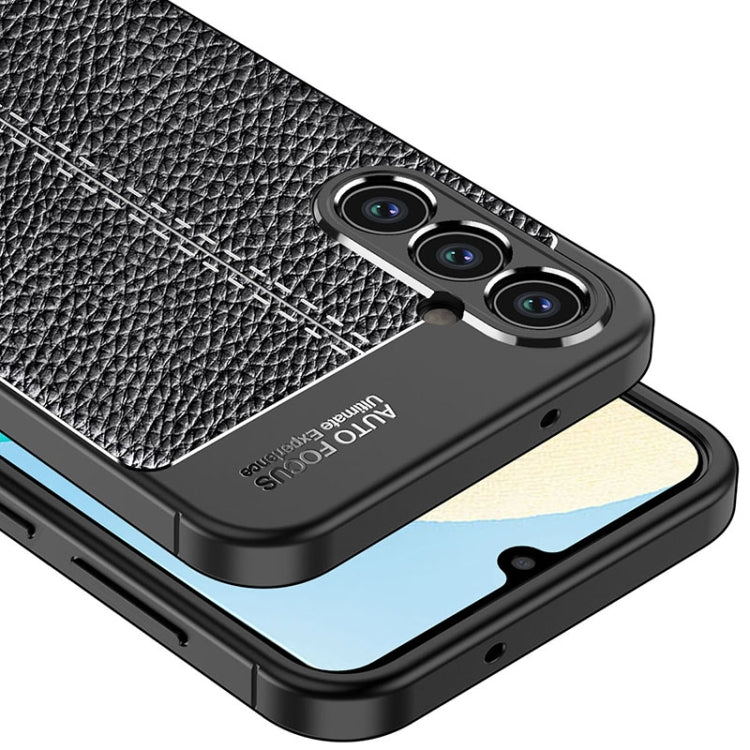 Black TPU phone case with litchi texture and raised lens protection