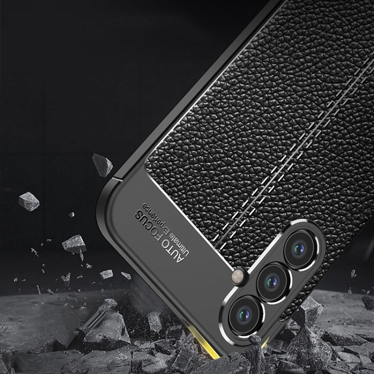 Black rugged TPU phone case with litchi texture and triple-lens camera guard