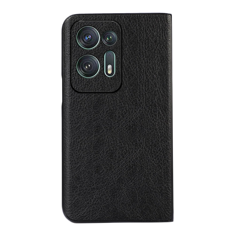 Two-tone litchi PU phone case, black textured back with camera cutouts