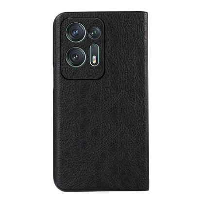 Two-tone litchi PU phone case, black textured back with camera cutouts