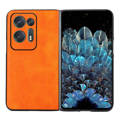 Two-tone litchi PU phone case with orange textured back and camera cutouts