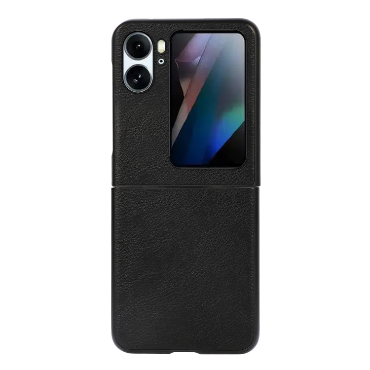 Two-tone litchi PU phone case, black textured design with top camera section
