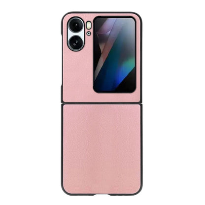 Two-color litchi texture PU phone case for OPPO Find N2 Flip, pink back, camera cutout