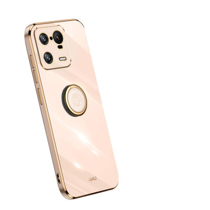 Light pink TPU phone case with ring holder and camera cutouts
