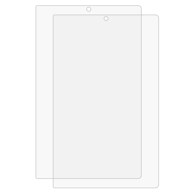 2 tempered glass screen protector sheets, clear with rounded corners, front view