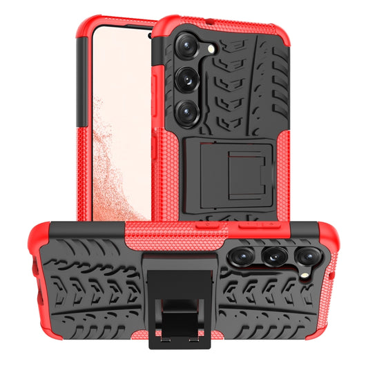 Red and black tire-texture TPU/PC phone case with built-in holder and stand
