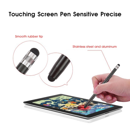 Black touchscreen stylus with smooth rubber tip and metal barrel accent