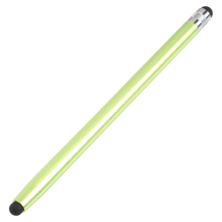 Light green touchscreen stylus pen with rubber tip and silver metal collar