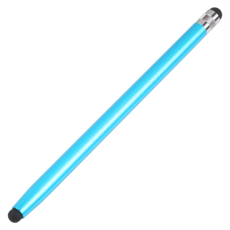 Universal cloth head silicone stylus, light blue body with black tip and metal connector