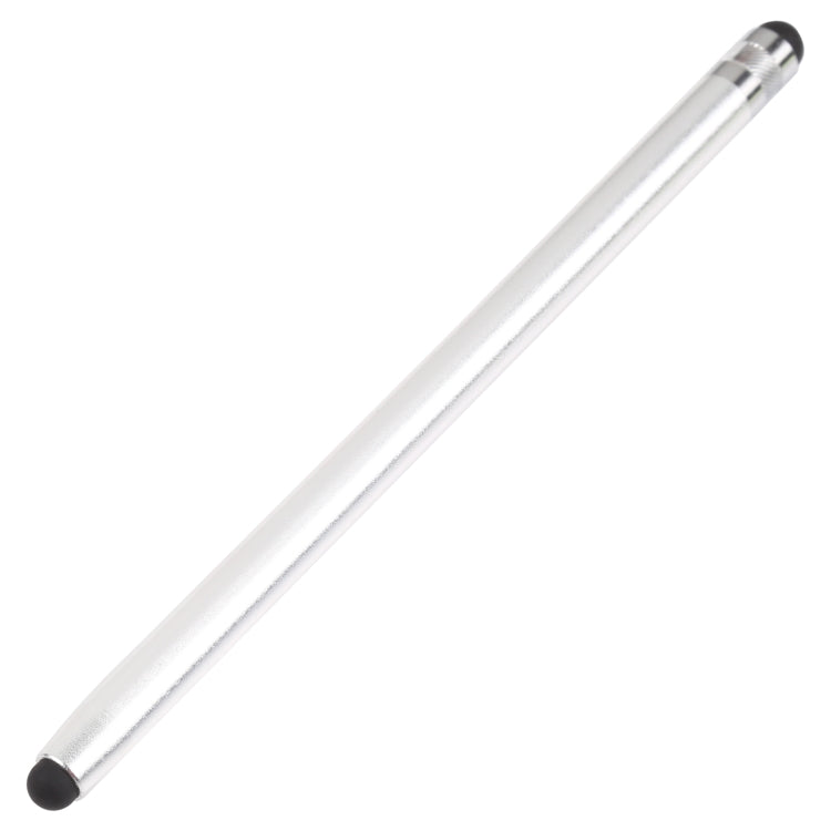 Universal cloth head silicone stylus, silver body with black tip and metal connector