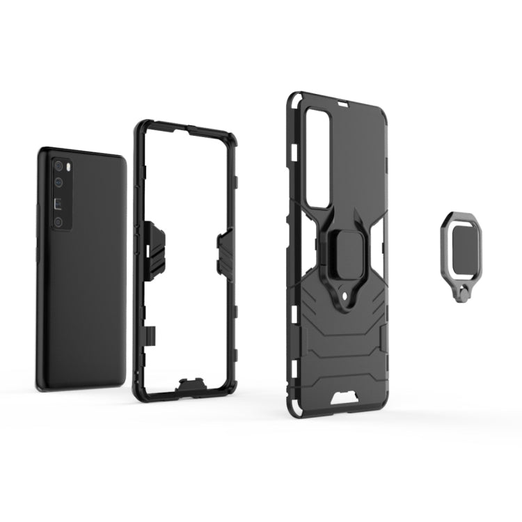 Rugged black phone case with magnetic ring holder and precise port cutouts