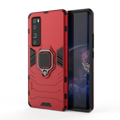 Rugged red shockproof phone case with magnetic ring holder and TPU shock protection