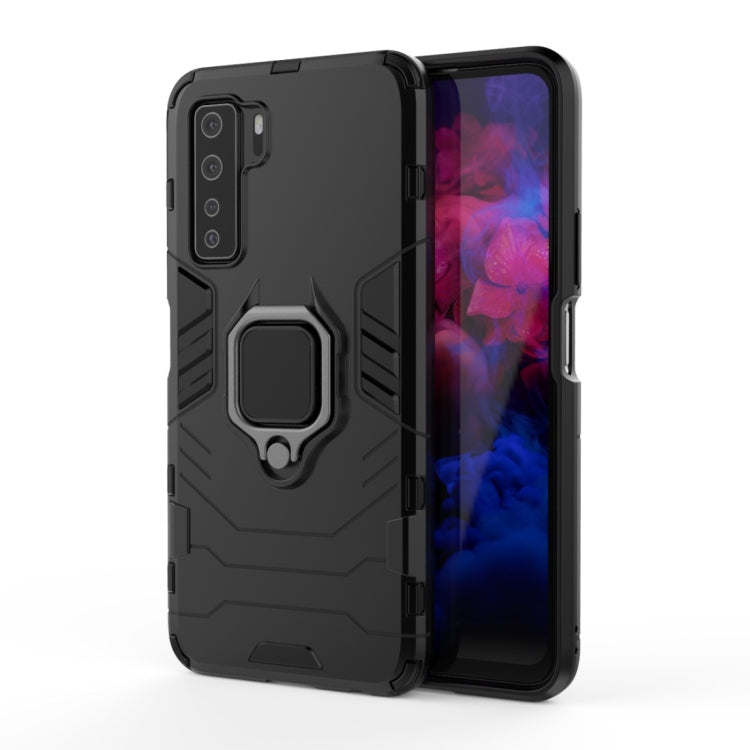Rugged black shockproof phone case with magnetic ring holder and camera cover