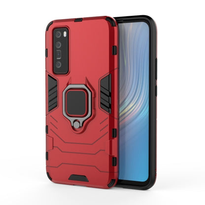 Shockproof phone case with magnetic ring holder, red, front display visible