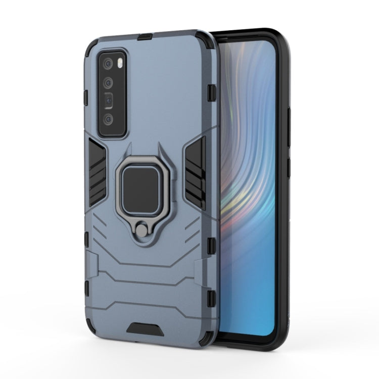 Shockproof phone case with magnetic ring holder, light blue-gray, kickstand ring panel