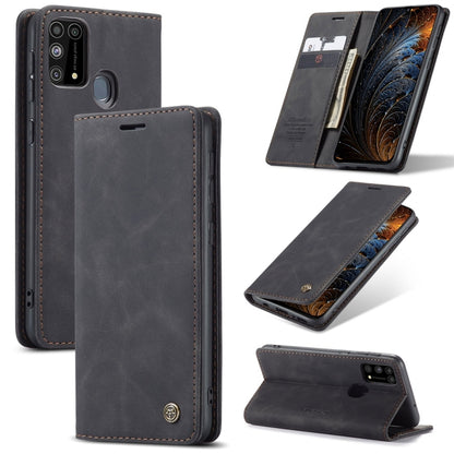 Black leather wallet phone case with card slots and horizontal flip stand, magnetic closure