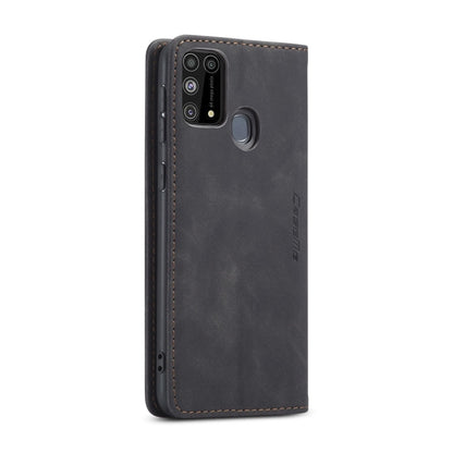 Black leather flip phone case with card holder opening and side button access