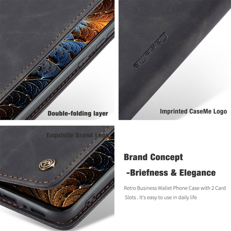 Black leather wallet phone case with double-folding layer and stitched card holder edge